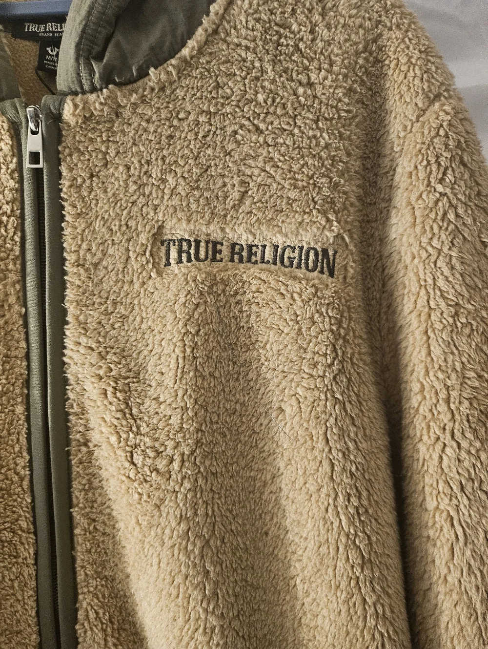 True Religion‎ Khaki Sherpa Full-Zip Hoodie